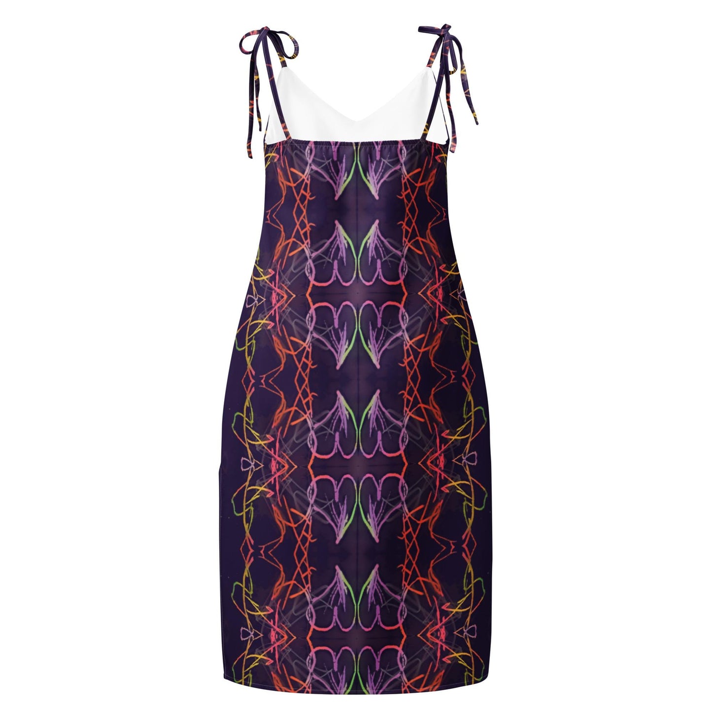 Abstract Pattern Tie-Strap Midi Dress: Handmade Summer Chiffon