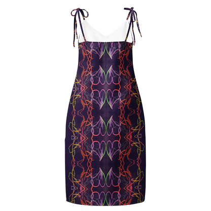 Abstract Pattern Tie-Strap Midi Dress: Handmade Summer Chiffon