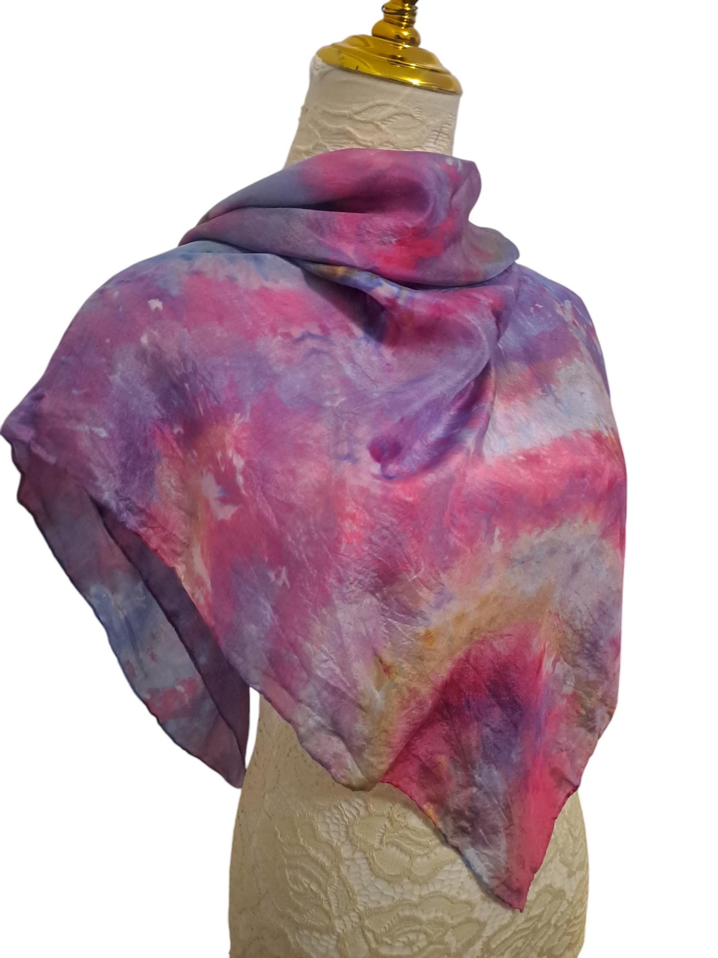 Icedye Silk Scarf: Purple & Blue Square Shawl