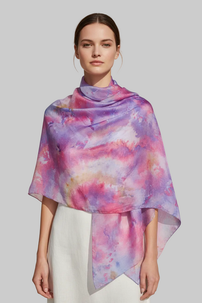 Icedye Silk Scarf: Purple & Blue Square Shawl