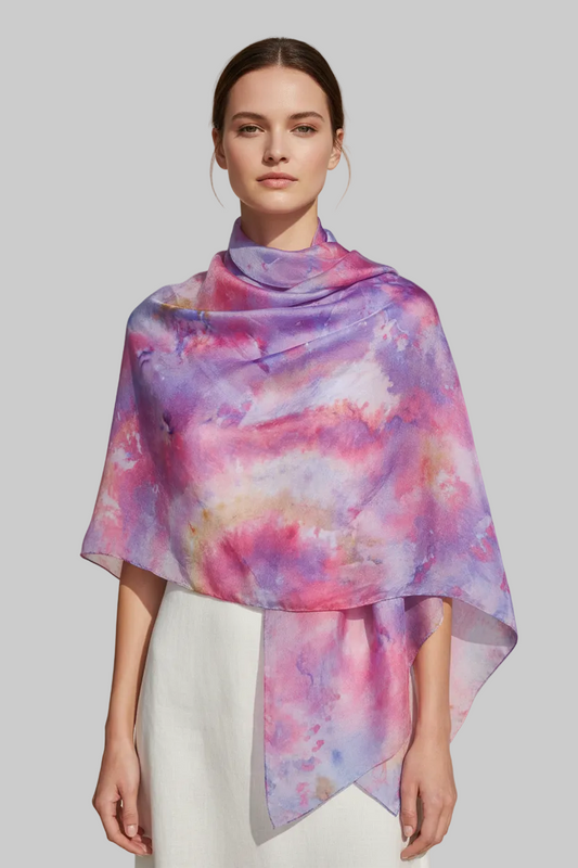 Icedye Silk Scarf: Purple & Blue Square Shawl