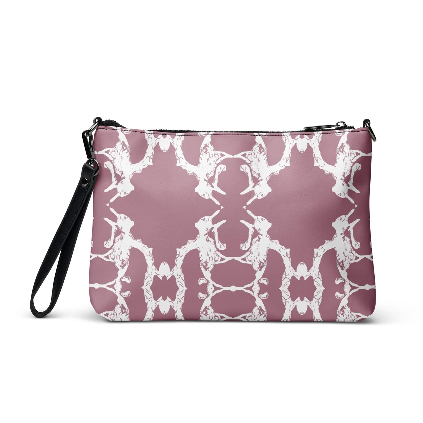 Patterned Pink Clutch Crossbody Bag: Faux Leather 2-in-1 Accessory