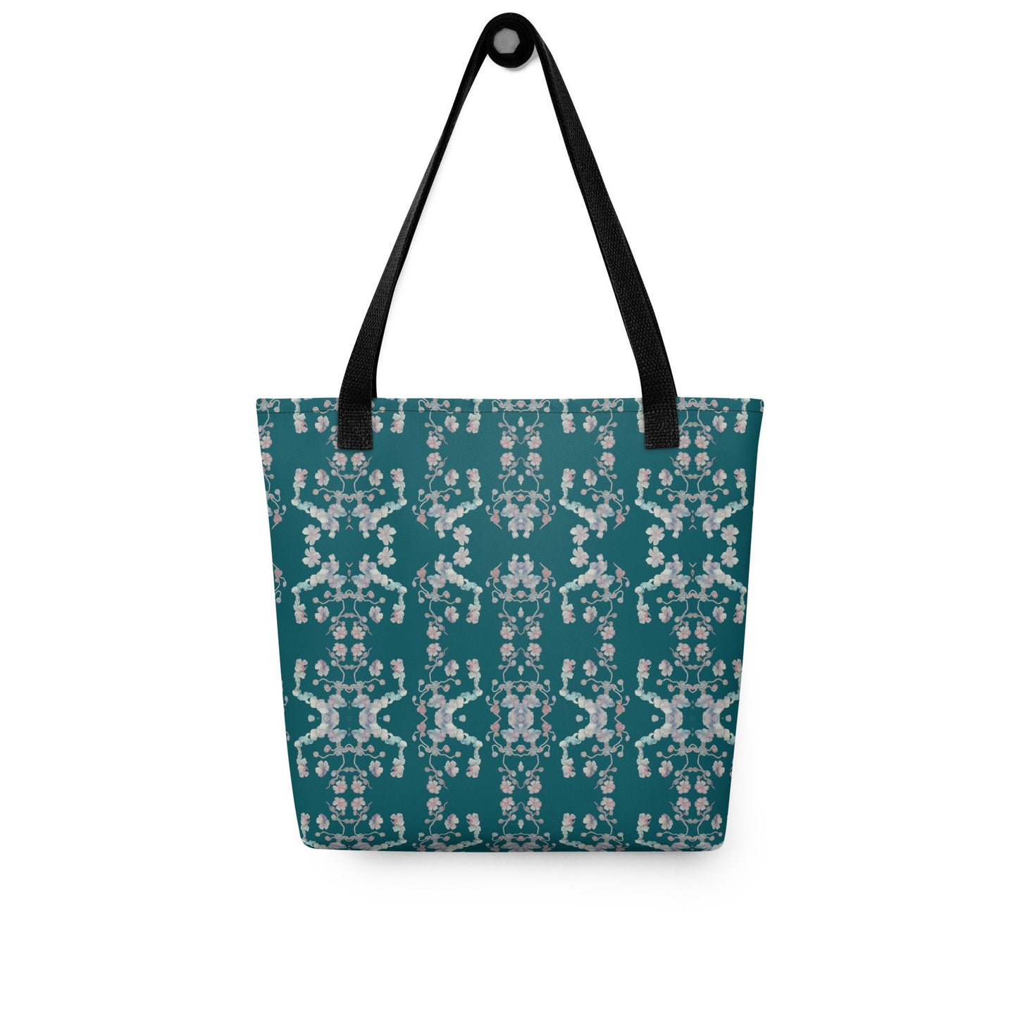 Floral Tote Bag: Green & White Print, Unisex Cotton Handles