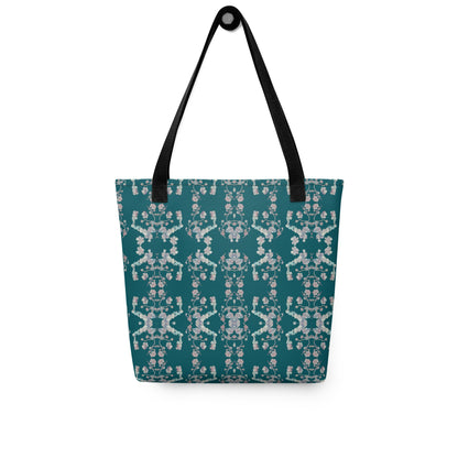Floral Tote Bag: Green & White Print, Unisex Cotton Handles