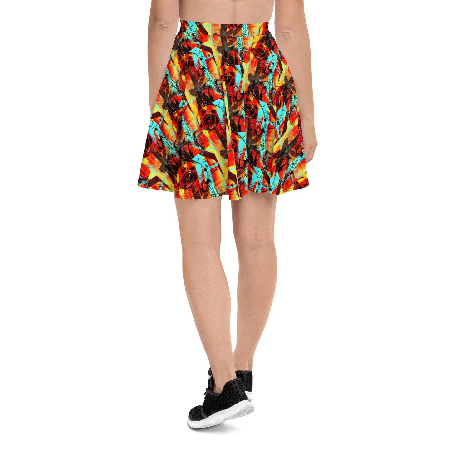 Abstract Floral Skater Skirt: Bright Colors, Elastic Waist