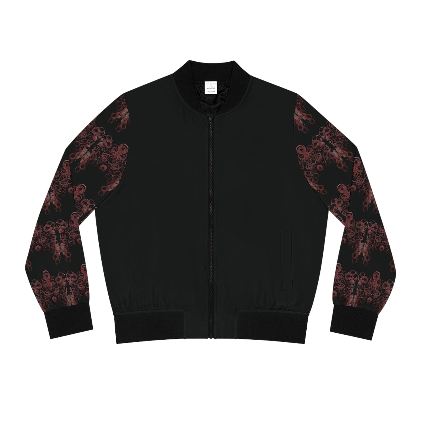 Bomber Jacket- black bomber jacket with printed detailed sleeves