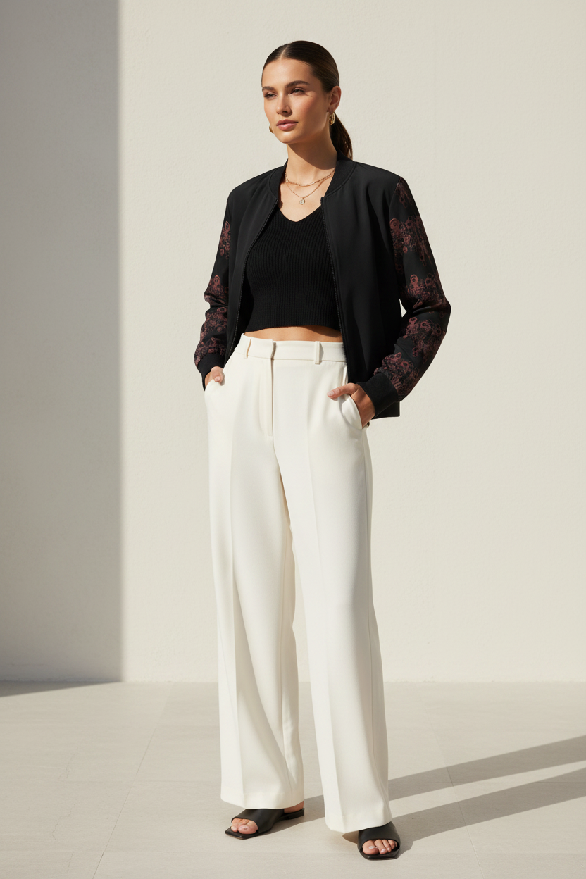 Bomber Jacket- black bomber jacket with printed detailed sleeves