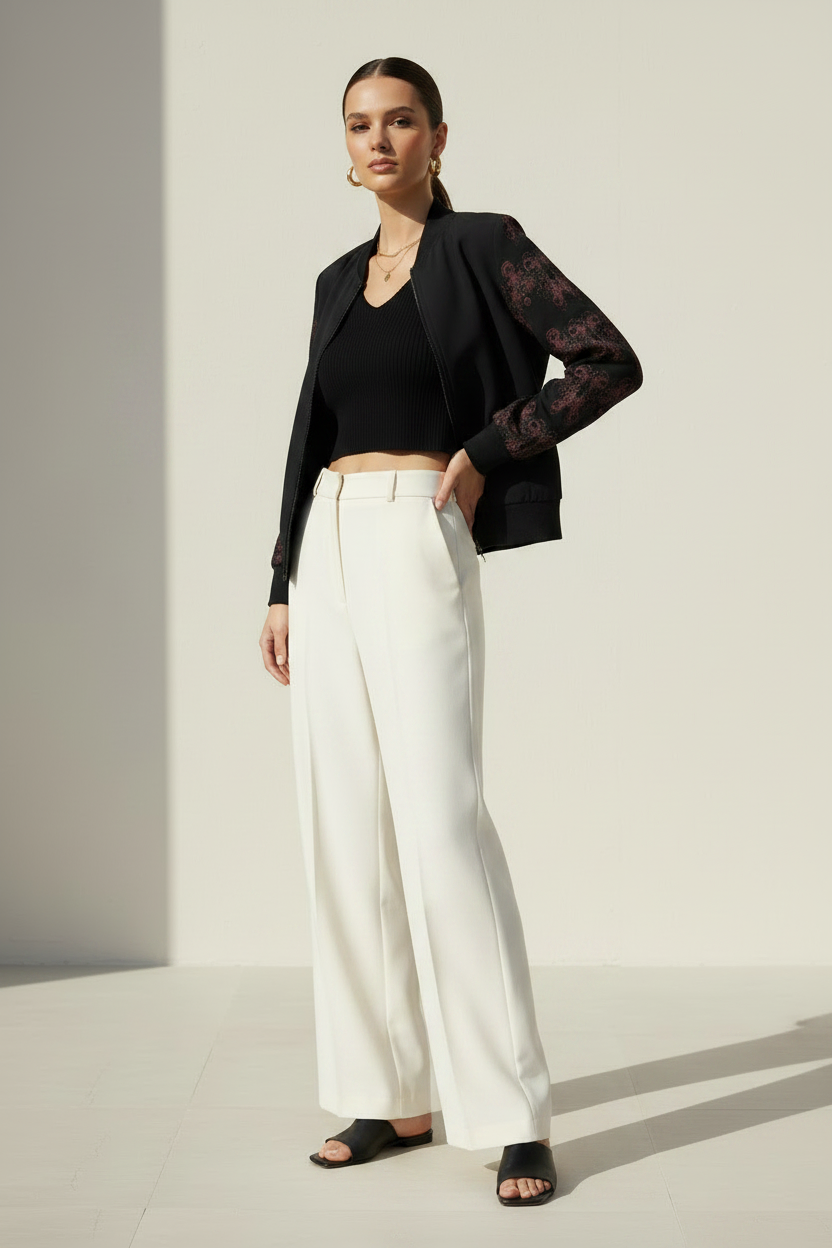 Bomber Jacket- black bomber jacket with printed detailed sleeves