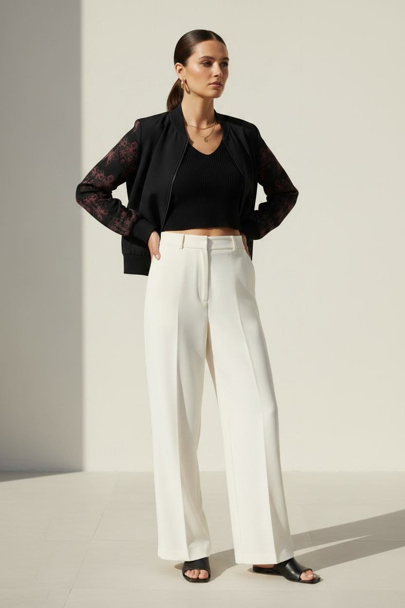 Bomber Jacket- black bomber jacket with printed detailed sleeves