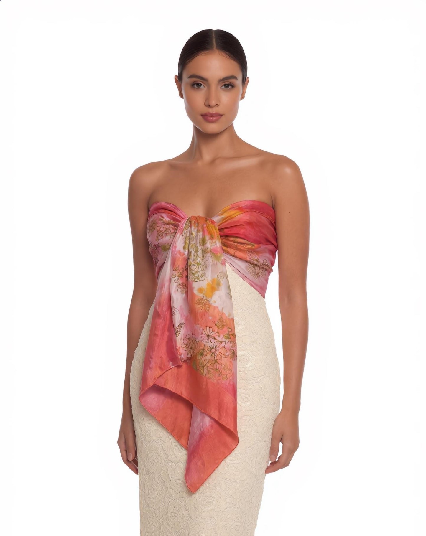 Floral Scarf Bundle – Pink & Orange Hand-Painted Style, Set of 2