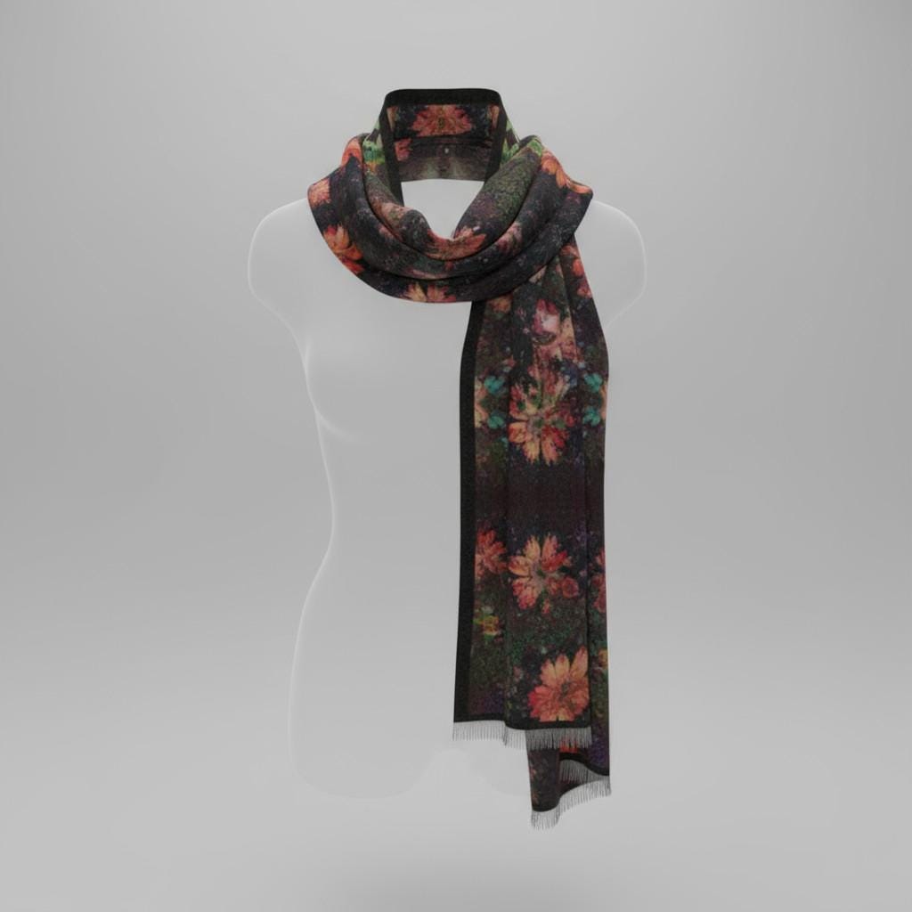 Floral Lightweight Scarf: Sheer Boho Style - 27x71"