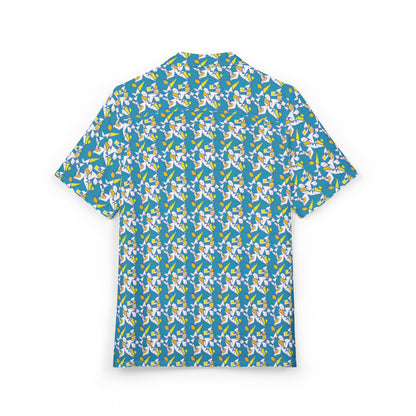Tropical Blue Floral Hawaiian Shirt — Vacation Button-Down