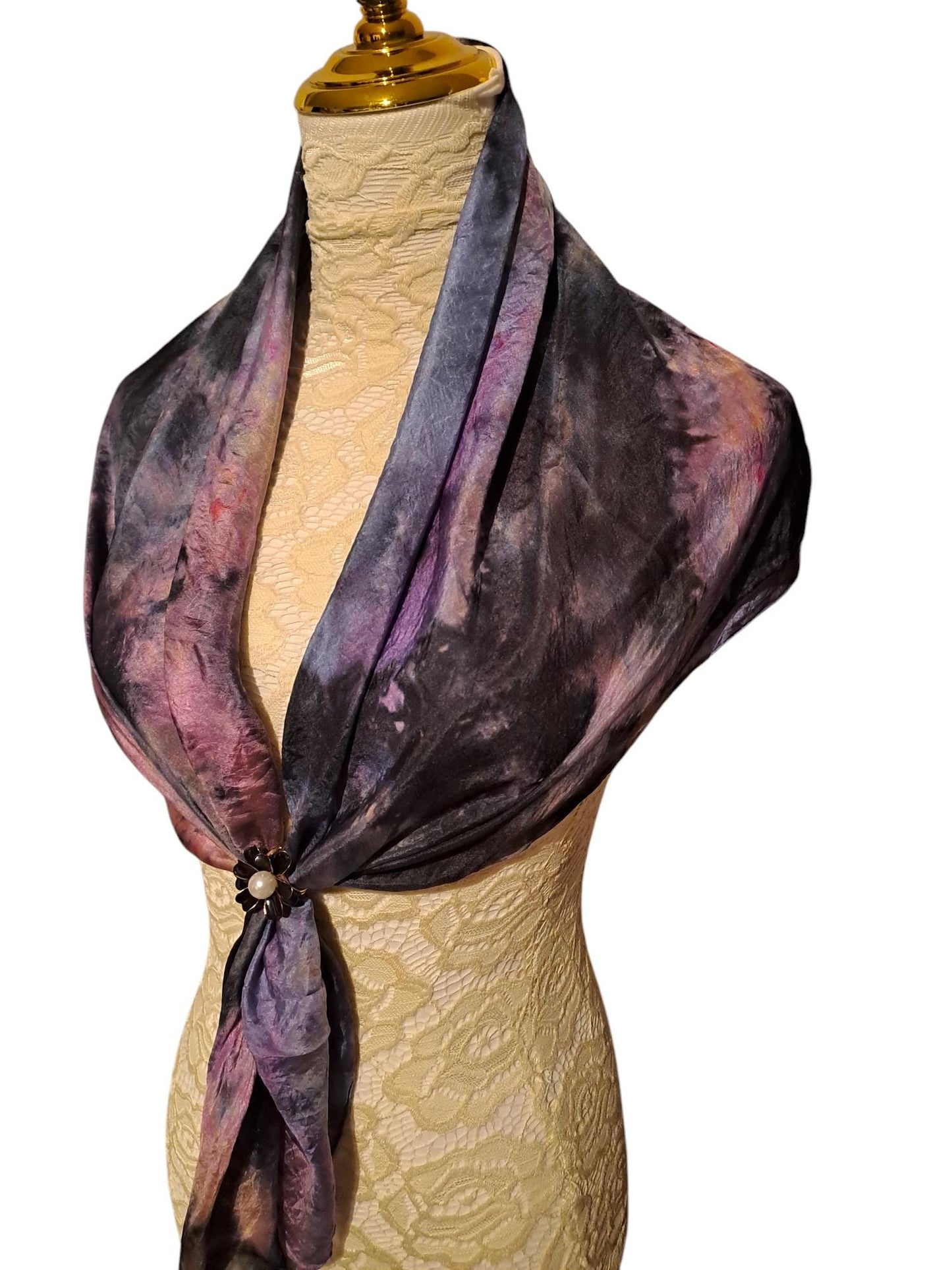 Handmade Silk Scarf: Black & Rose Pink Icy-Dye Wrap