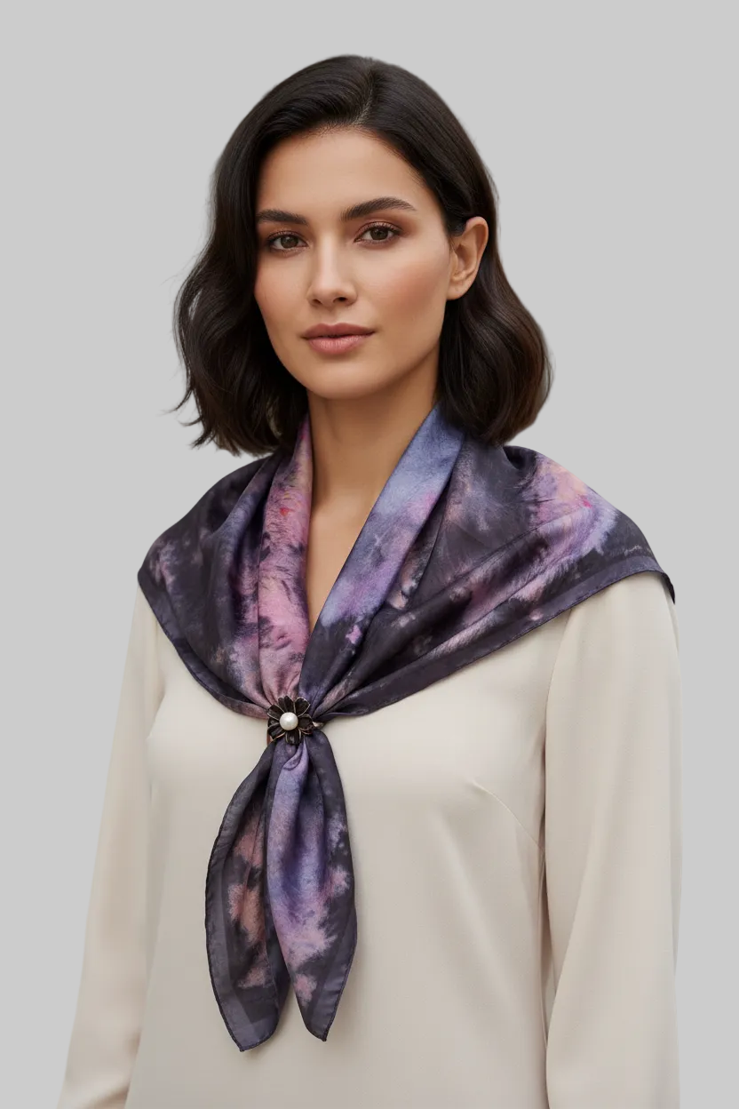 Handmade Silk Scarf: Black & Rose Pink Icy-Dye Wrap