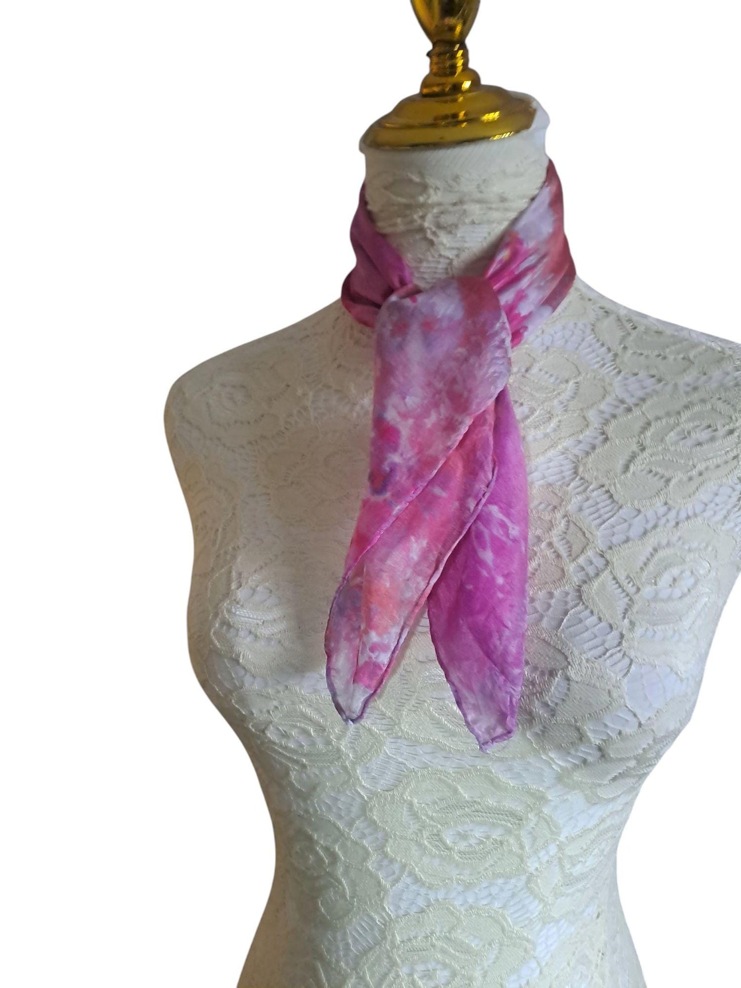 Pink Silk Scarf: Golden Yellow Watercolor Design, Elegant Soft Accessory
