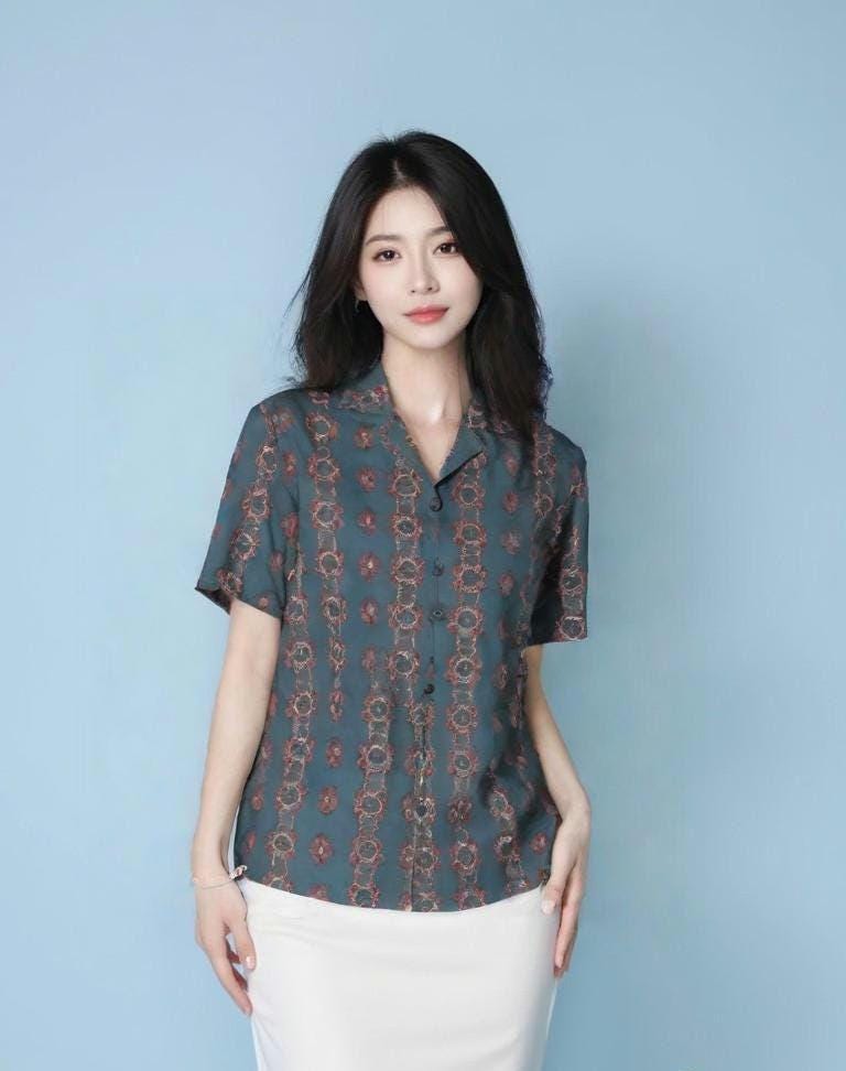 Wrinkle-Free Oversized Shirt – Recycled Polyester, Unique Pattern