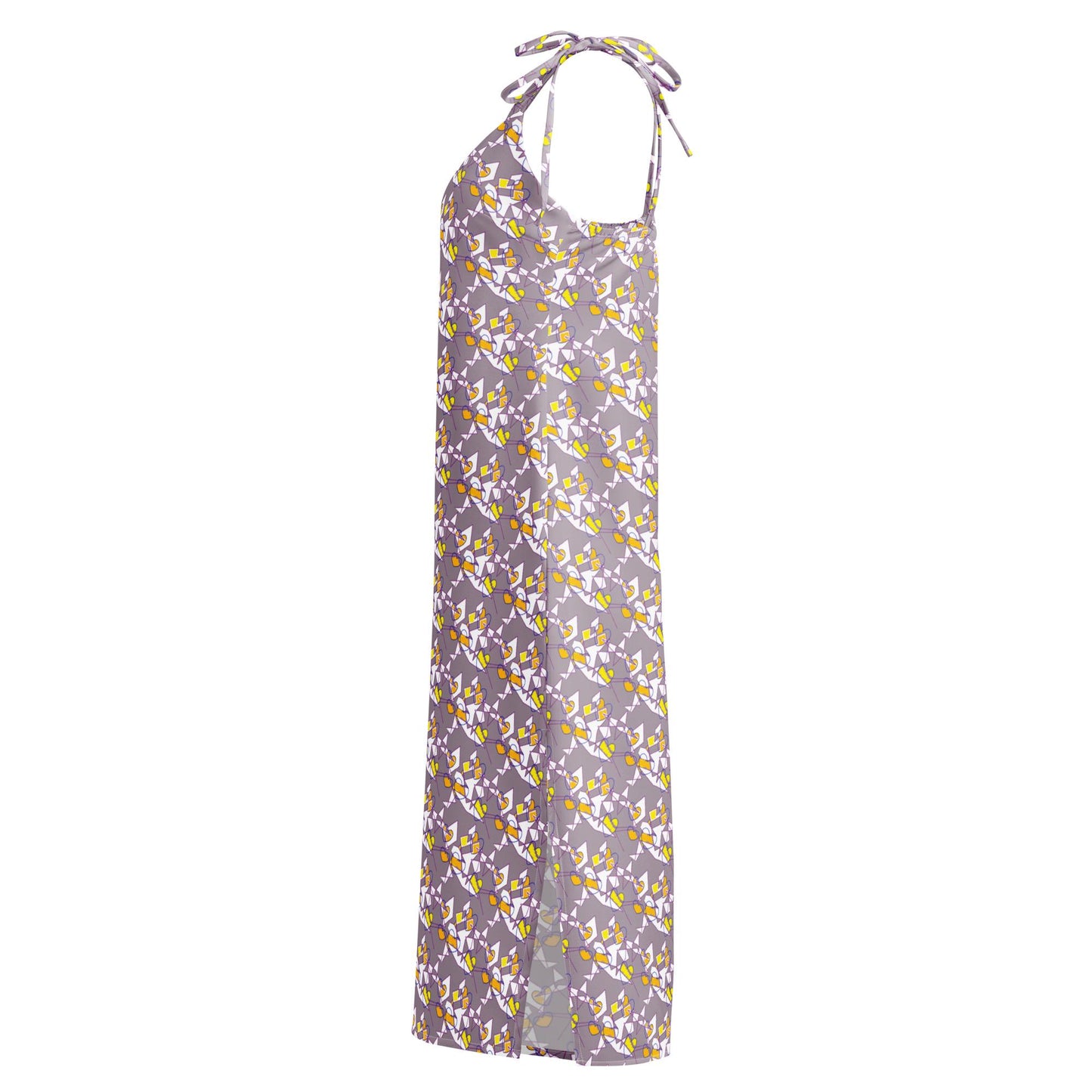 Lavender Floral Midi Slip Dress: Tie-Strap Chiffon Gown
