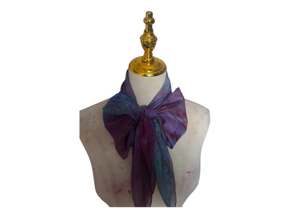 Hand-Dyed Silk Scarf with Brooch, Purple, Blue, Pink Watercolor
