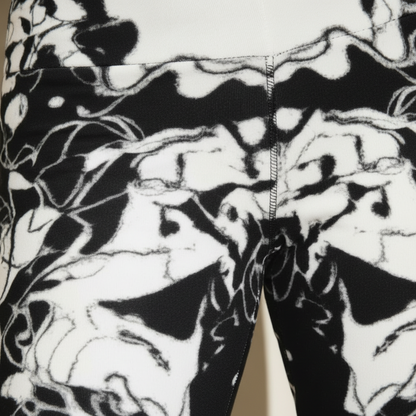 Abstract Flare Leggings: Black & White Groovy High-Waisted Pants