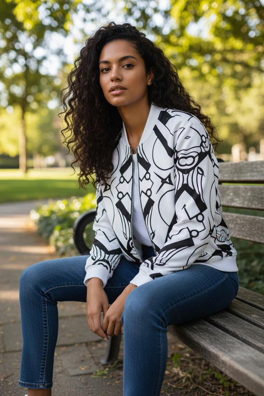 Abstract Bomber Jacket: Graphic Print, Plus Size Fashion