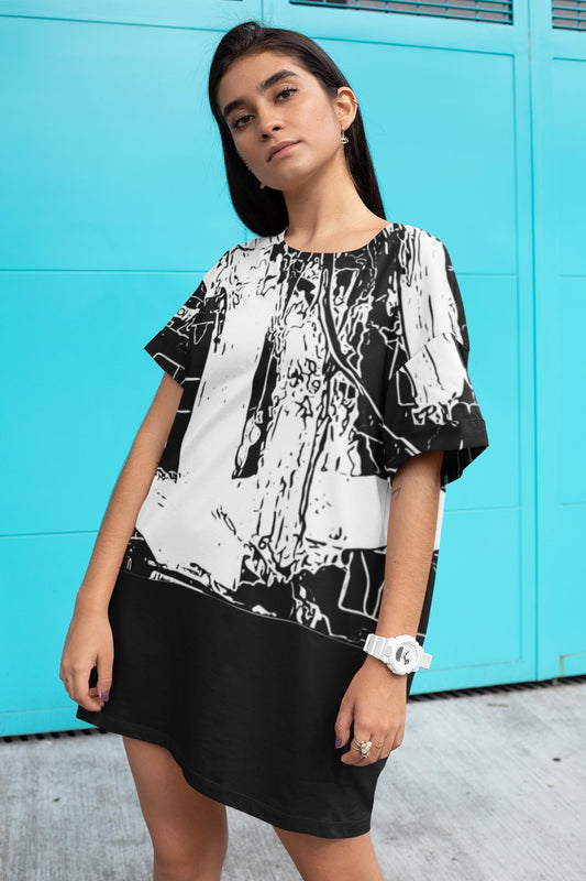 Abstract Print T-Shirt Dress: Eco-Friendly Recycled Polyester