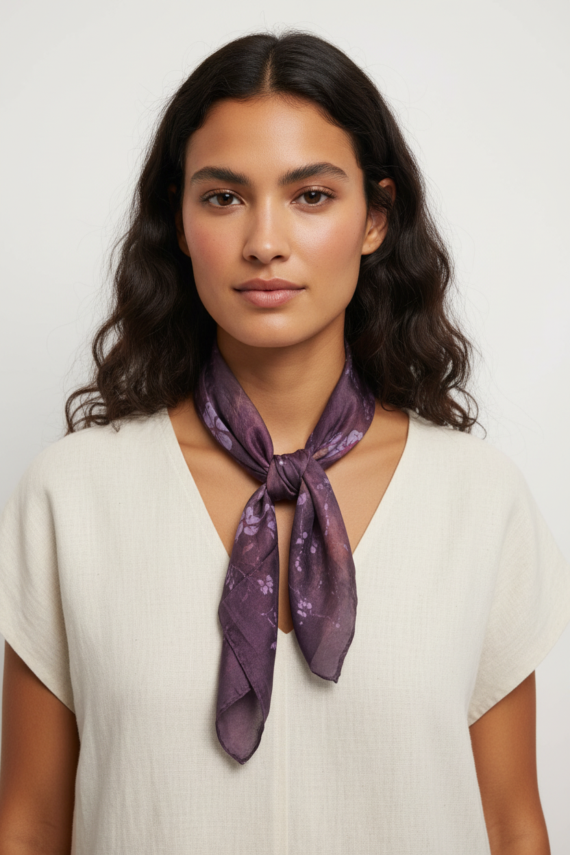 Purple Batik Silk Scarf: Handmade Ice Dyed Elegant Scarf