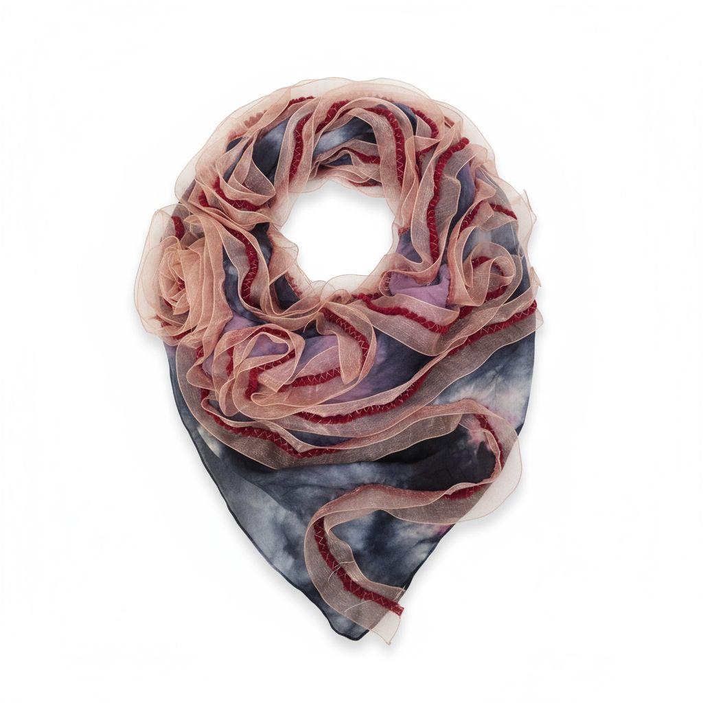 Pink Silk Scarf with Golden Organza Ribbon: Elegant Neck Scarf