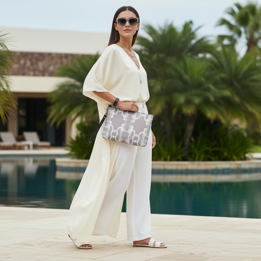 Stylish Gray Patterned Clutch & Crossbody Bag - Versatile 2-in-1 Accessory,  Metallic Pearl Purple Bag