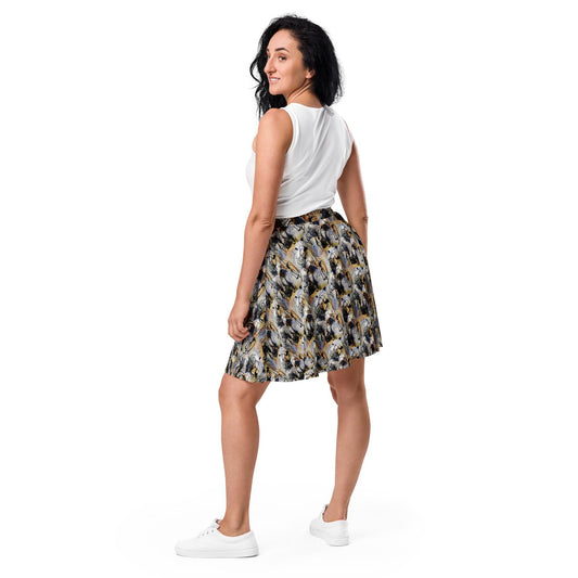 Abstract Floral Skater Skirt: Cream & Black, Floaty Fashion