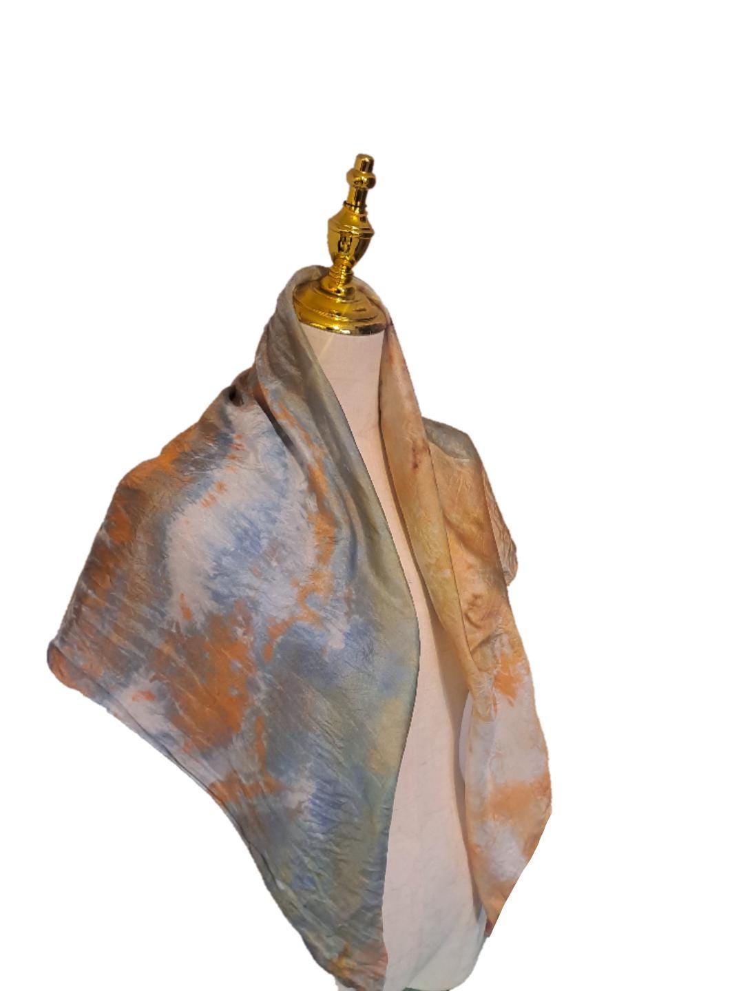 Handmade Ice-Dyed Silk Scarf – One-of-a-Kind Wearable Art | ice dyed water coloured effect Design