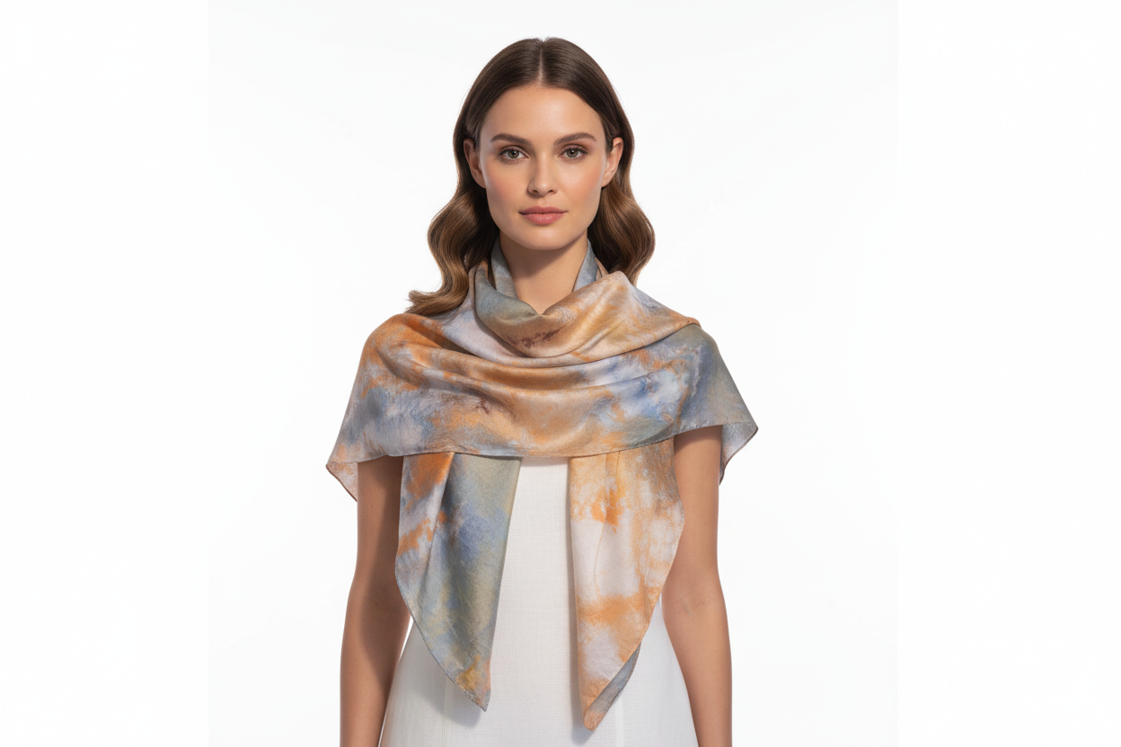 Handmade Ice-Dyed Silk Scarf – One-of-a-Kind Wearable Art | ice dyed water coloured effect Design