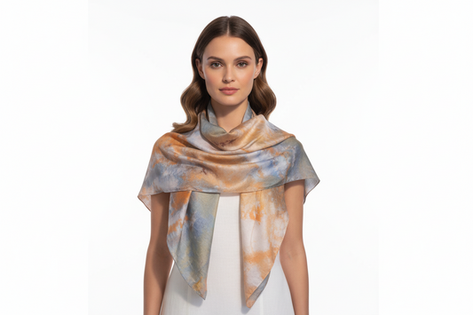 Handmade Ice-Dyed Silk Scarf – One-of-a-Kind Wearable Art | ice dyed water coloured effect Design