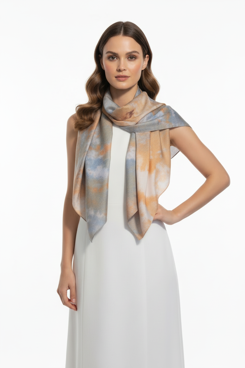 Handmade Ice-Dyed Silk Scarf – One-of-a-Kind Wearable Art | ice dyed water coloured effect Design