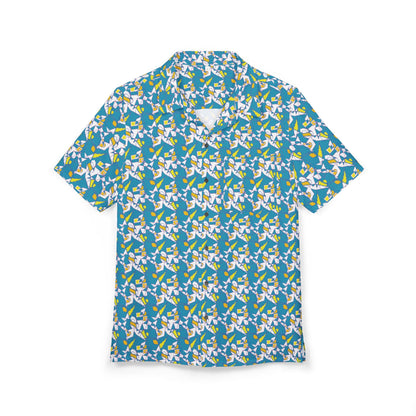 Tropical Blue Floral Hawaiian Shirt — Vacation Button-Down
