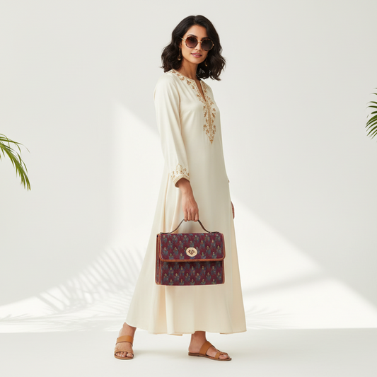 Canvas Bag — Waterproof Burgundy Peacock Feather Print Shoulder Bag