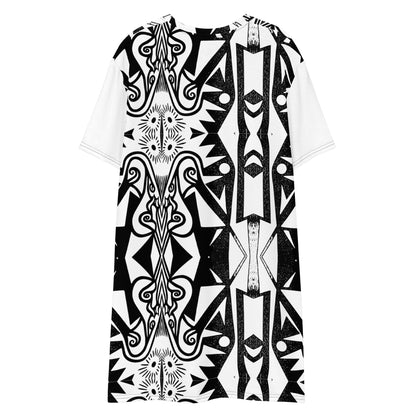Black and White T-Shirt Dress | Bohemian Tribal Print Oversized Tunic
