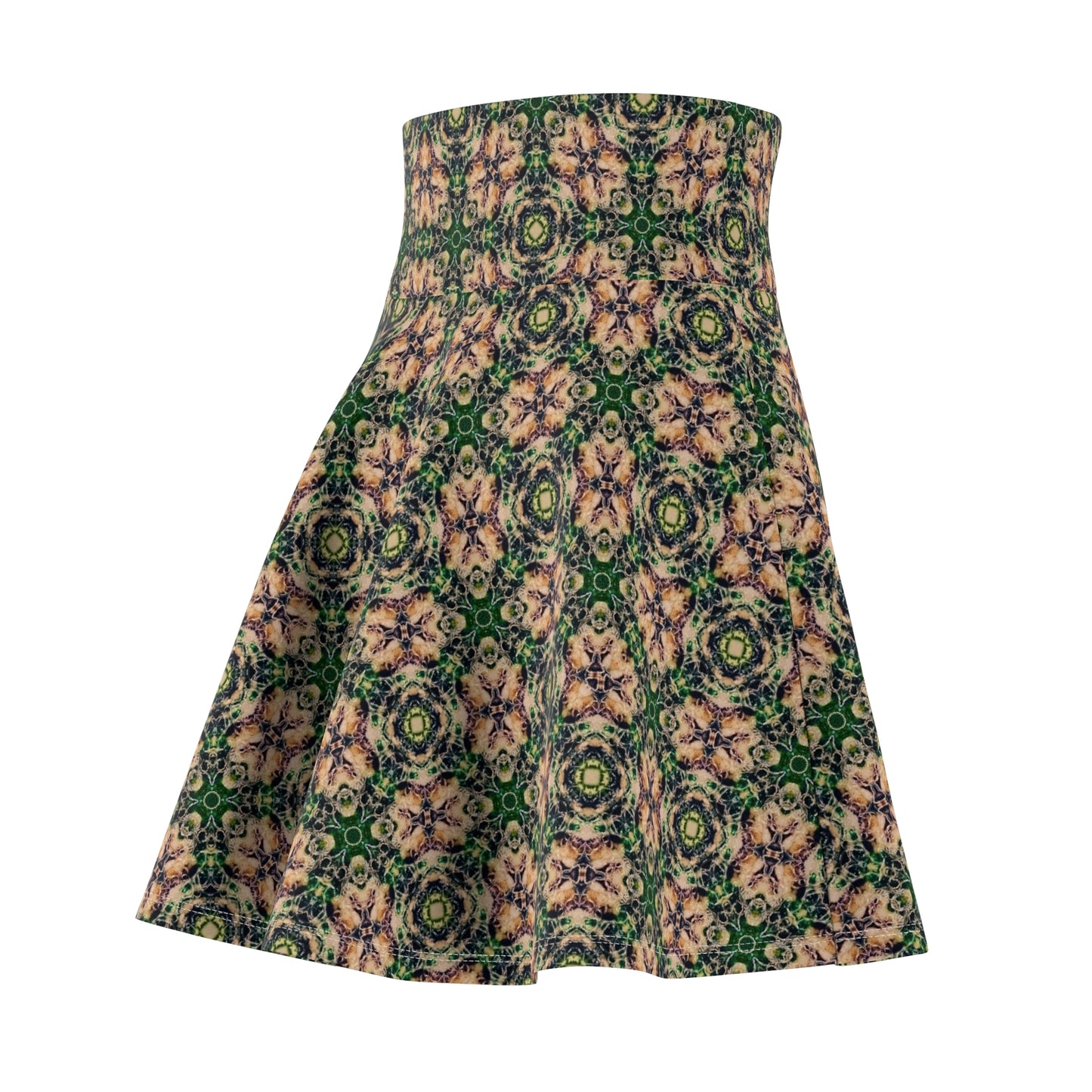 Floral Kaleidoscope Skater Skirt — Green Vintage Patterned AOP