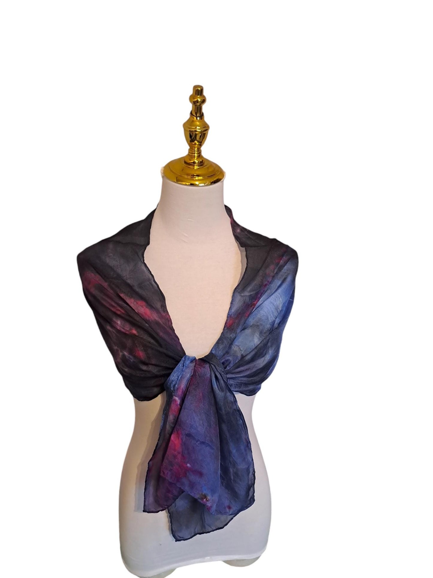 Black and Blue Ice-Dyed Scarf: Handmade Elegant Fashion