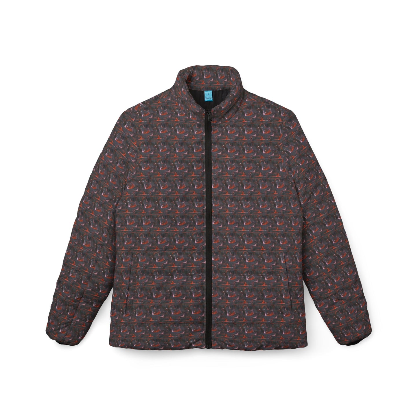 Women’s Puffer Jacket — All-Over Retro Abstract Print, Lightweight Winter Coat