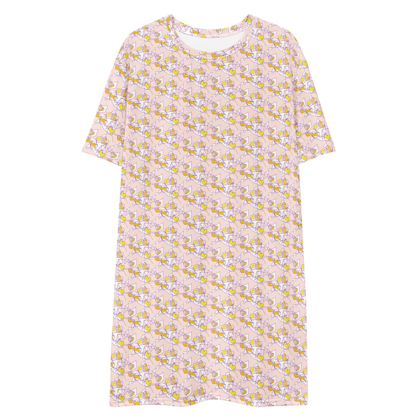 T-shirt dress, Light Peach Pink Elegant T-Dress- Abstract Print