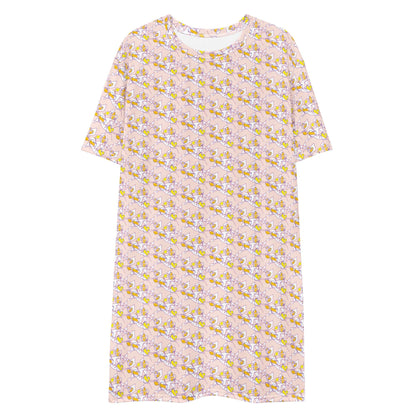 T-shirt dress, Light Peach Pink Elegant T-Dress- Abstract Print