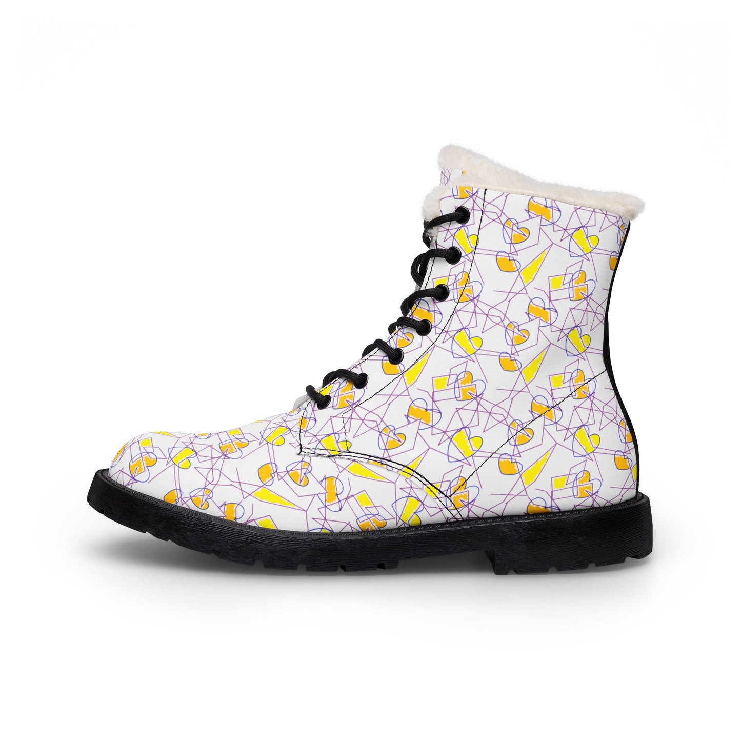 Floral Confetti Fur-Lined Leather Boots — Women's Cozy Winter Ankle Boots
