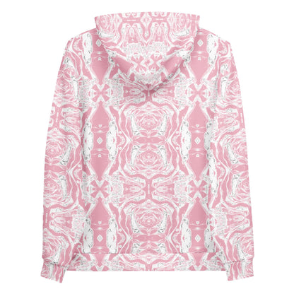 Pink Marble Print Hoodie with Pocket