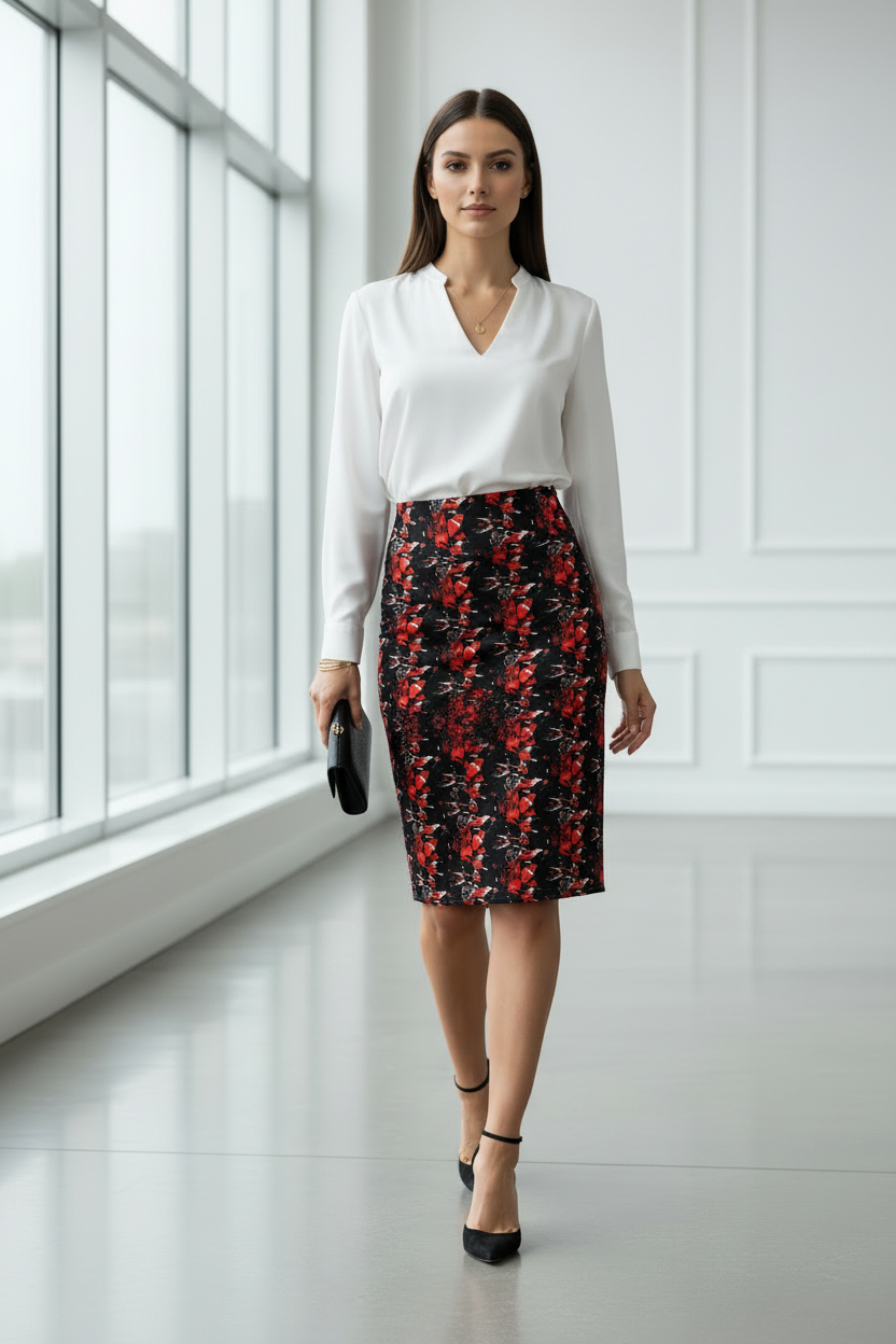 Stylish Women's Pencil Skirt | Chic Red Abstract Design | Perfect for Work, Parties, Date Night, or Casual Wear, Fashionable Style, Bodycon