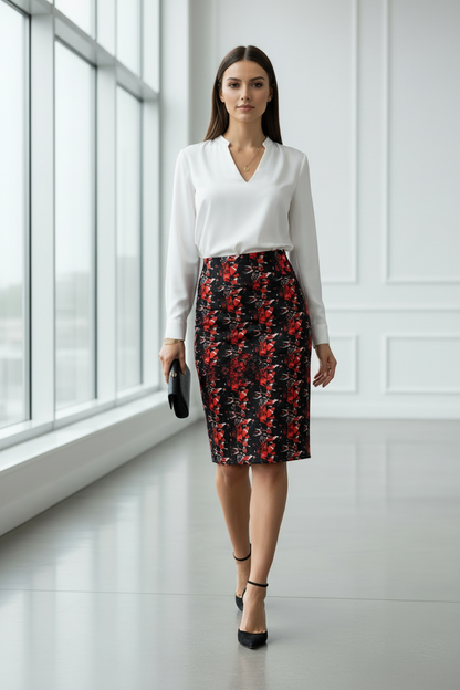 Stylish Women's Pencil Skirt | Chic Red Abstract Design | Perfect for Work, Parties, Date Night, or Casual Wear, Fashionable Style, Bodycon