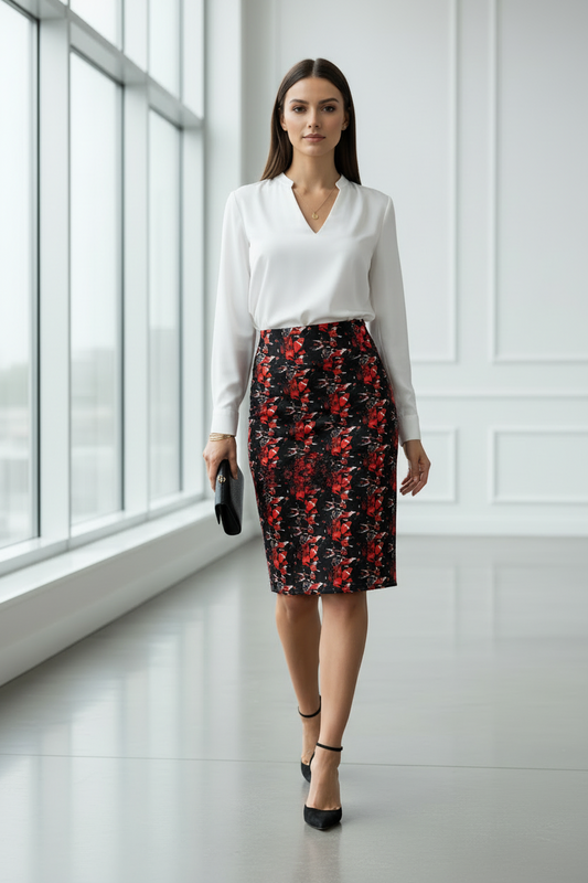 Stylish Women's Pencil Skirt | Chic Red Abstract Design | Perfect for Work, Parties, Date Night, or Casual Wear, Fashionable Style, Bodycon