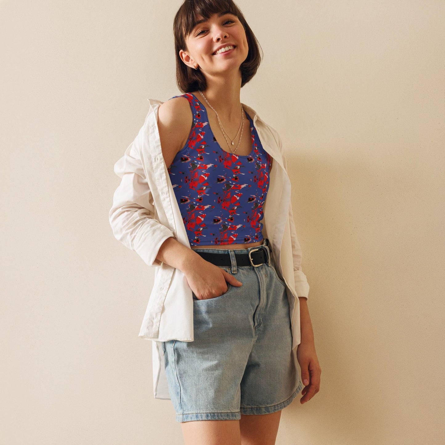 Vibrant Abstract Crop Top: Bold Sleeveless Tank