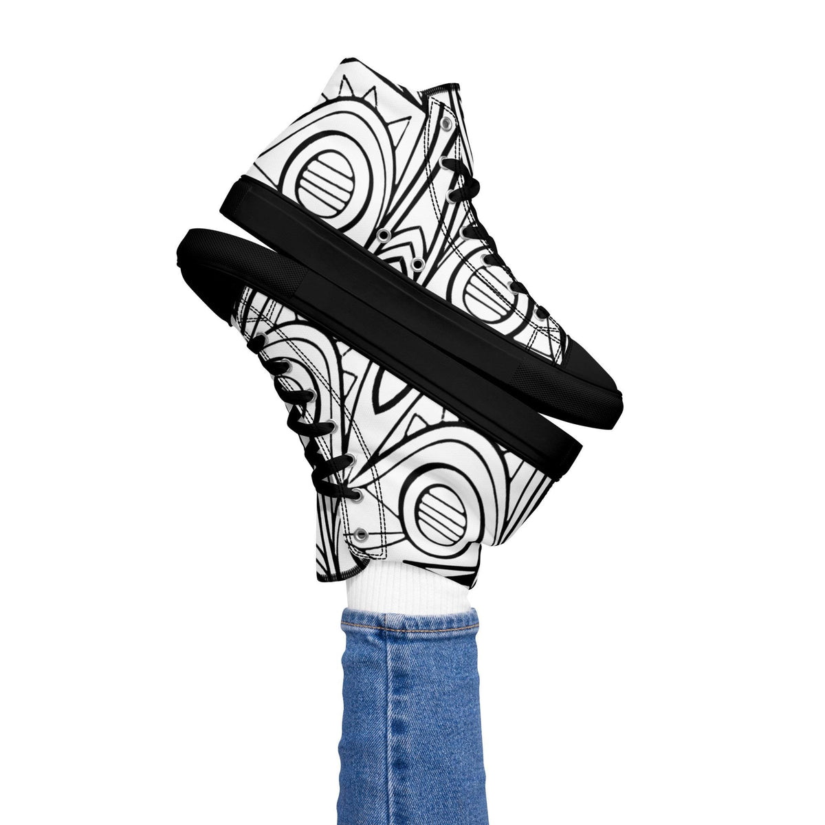Black & White Abstract High-Top trainers– Elegant Casual Shoes with Modern Geometric Pattern