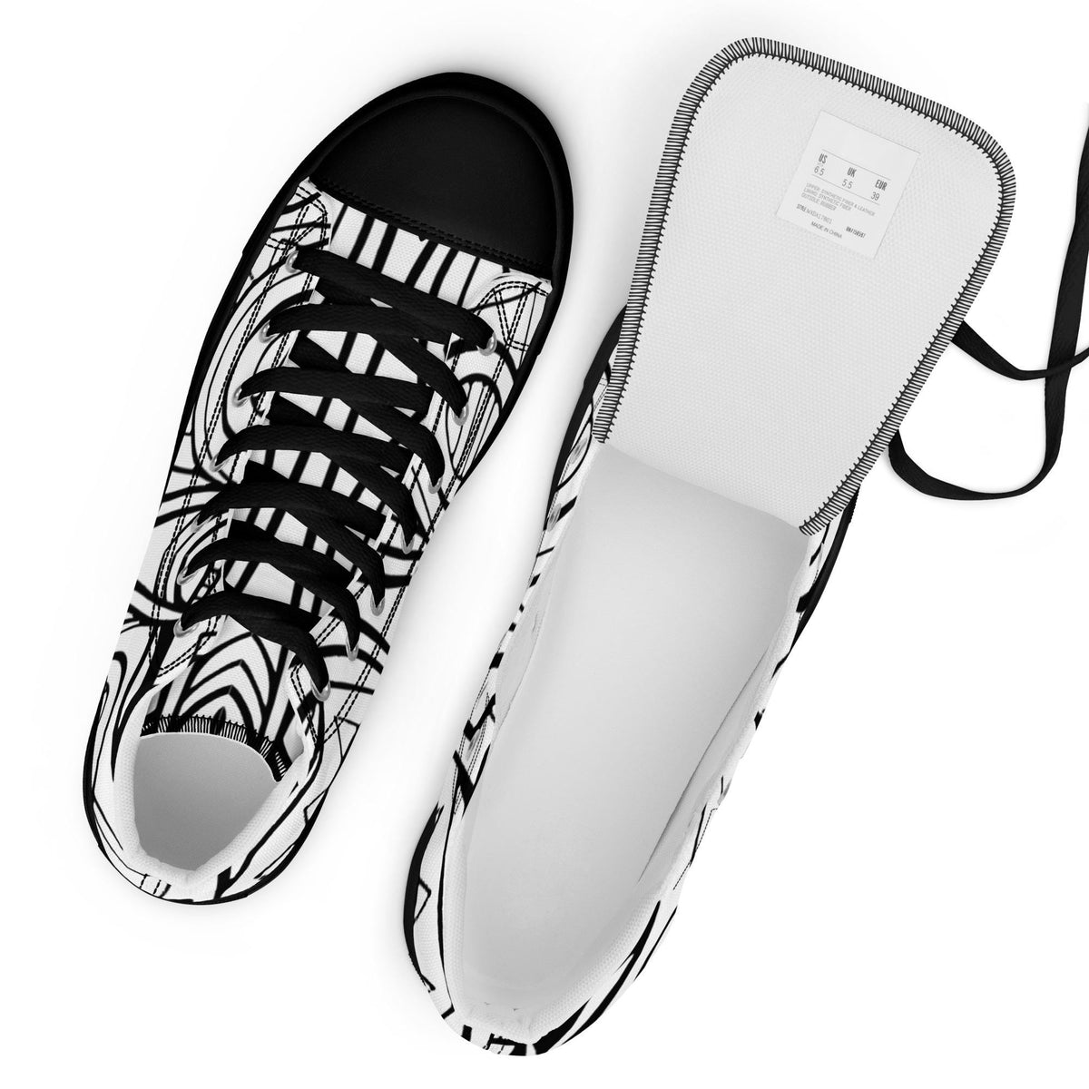 Black & White Abstract High-Top trainers– Elegant Casual Shoes with Modern Geometric Pattern