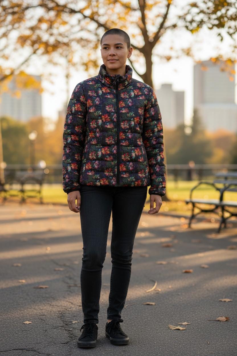 Floral Puffer Jacket, Womens Winter Warm Layer